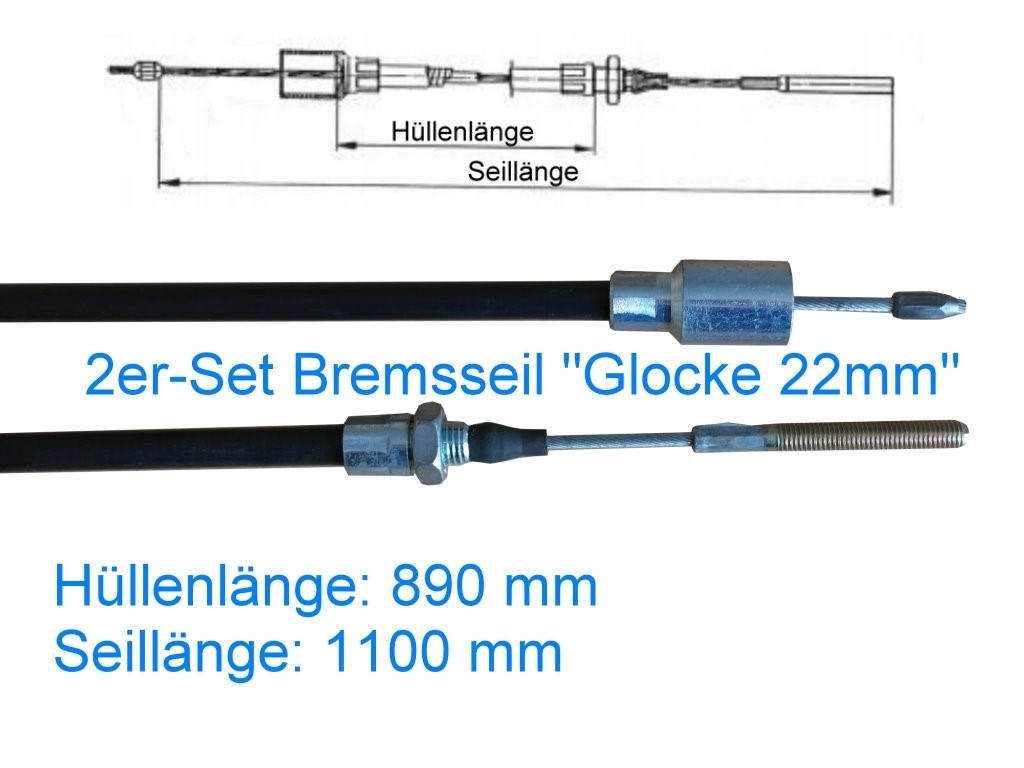 2er Set Bremsseil Typ A - Glocke 22mm - HL 890 mm