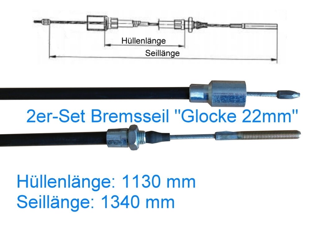 2er Set Bremsseil Typ A - Glocke 22mm - HL 1130 mm
