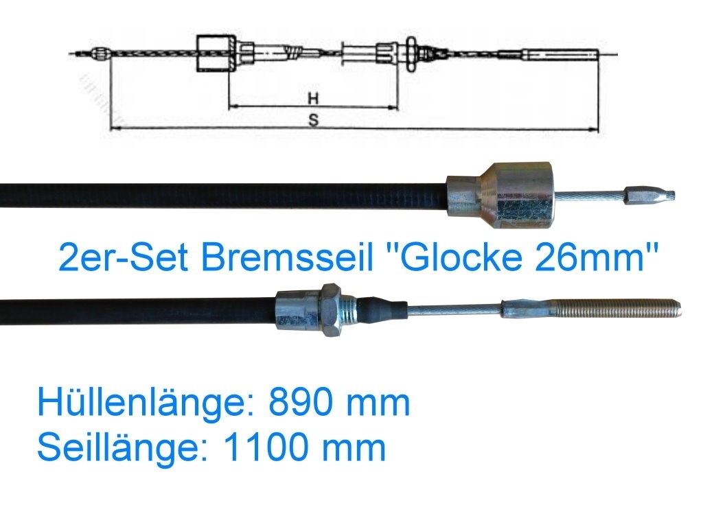 2er Set Bremsseil Typ C - Glocke 26mm - HL 890 mm
